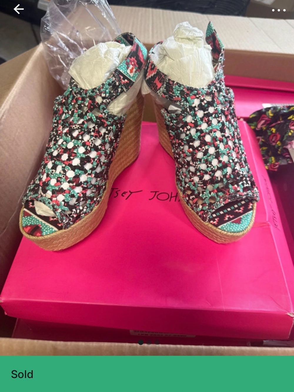 Betsey Johnson Multicolor Woven Espadrille Wedge Sandals - Picture 3 of 4